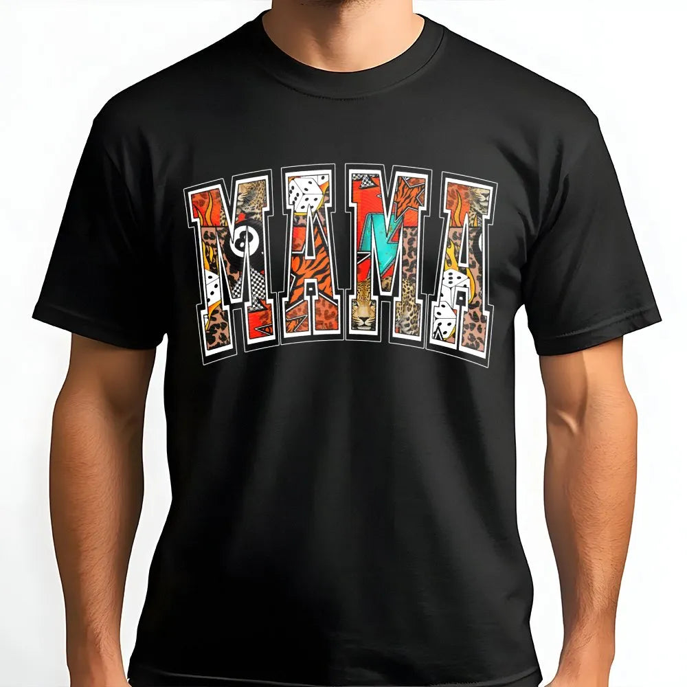 Mama Graphic T-Shirt | Edgy Western Collage Print | Premium Soft Cotton | Stylish Gift for Mom