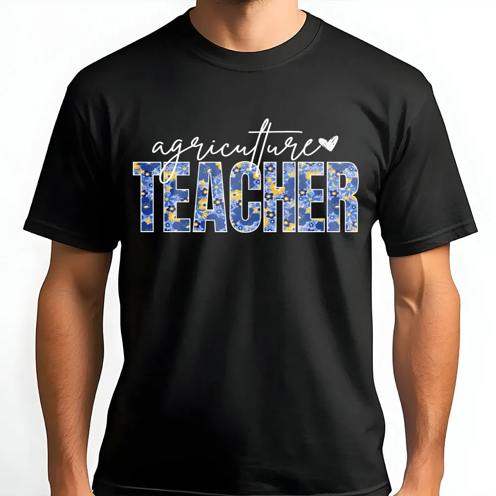 Agriculture Teacher T-Shirt | Blue Floral Print Design | Premium Cotton Blend | Gift for Ag Educator