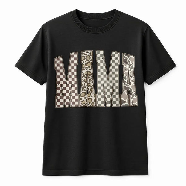 Mama T-Shirt | Western Checkered And Camo Print Graphic | Premium Soft Cotton | Stylish Gift For Mom