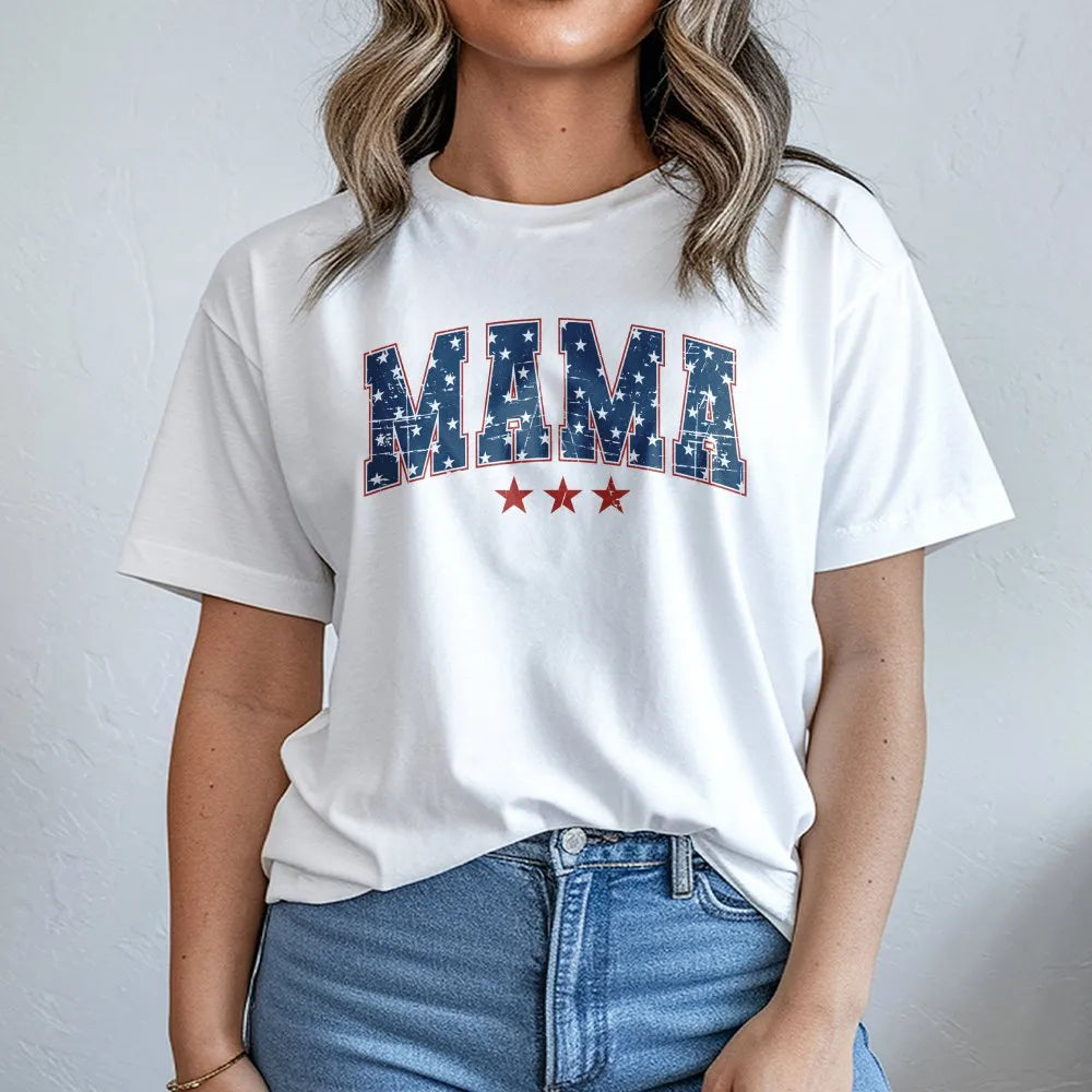 American Mama T-Shirt | Patriotic Stars and Stripes Graphic | 100% Soft Cotton | Fourth of July Gift for Mom