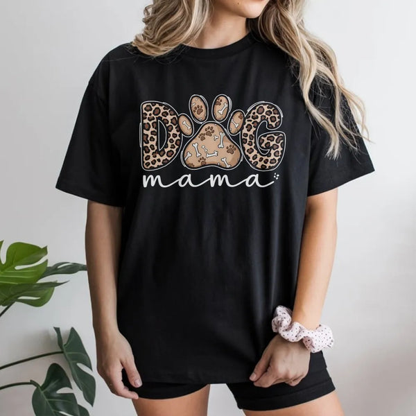 Dog Mama T-Shirt | Leopard Print Paw Graphic | Premium Soft Cotton | Cute Animal Lover Gift for Her