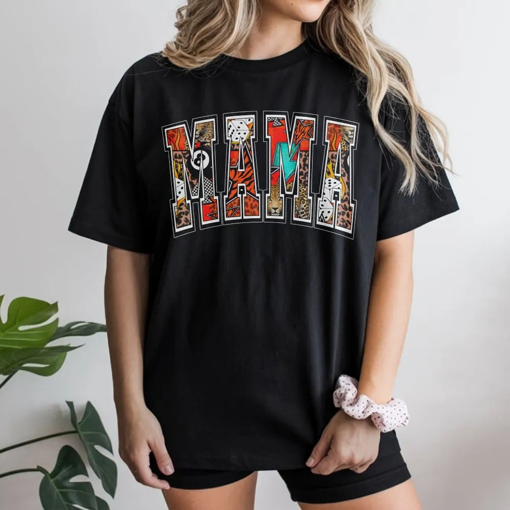 Mama Graphic T-Shirt | Edgy Western Collage Print | Premium Soft Cotton | Stylish Gift for Mom