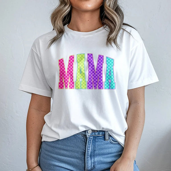 Neon Mama Shirt | Checkerboard Graphic Tee | Soft Cotton Retro Top | Mother's Day Gift for Mom