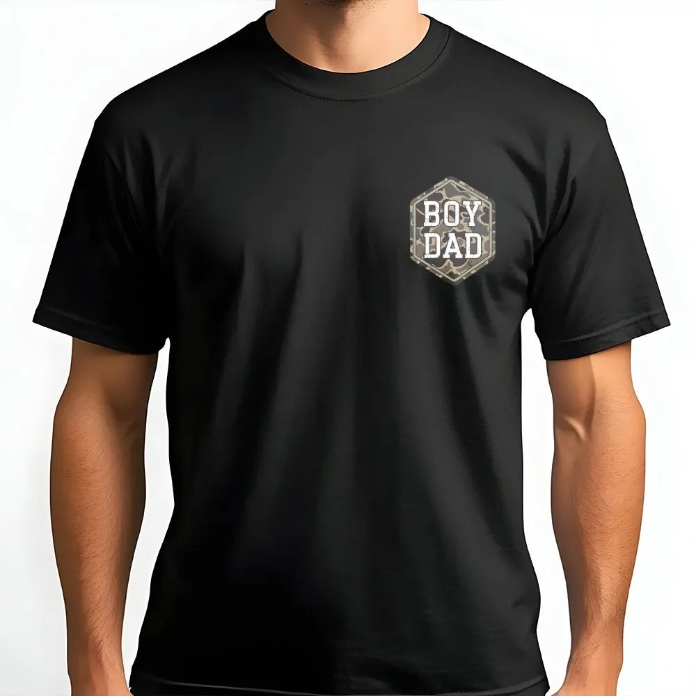 Boy Dad T-Shirt | Camo Print Hexagon Graphic | Premium Cotton Tee | Father's Day Gift for Husband