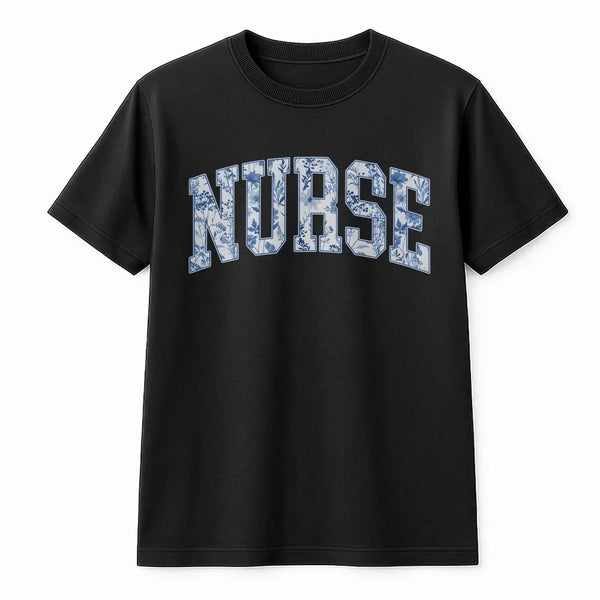 Nurse T-Shirt | Floral Toile Lettering | 100% Soft Cotton Tee | Premium Graduation or Nurse Appreciation Gift