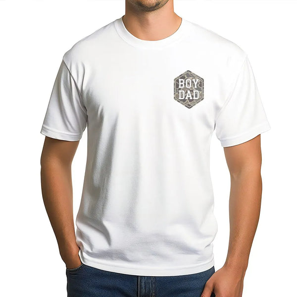 Boy Dad T-Shirt | Camo Print Hexagon Graphic | Premium Cotton Tee | Father's Day Gift for Husband