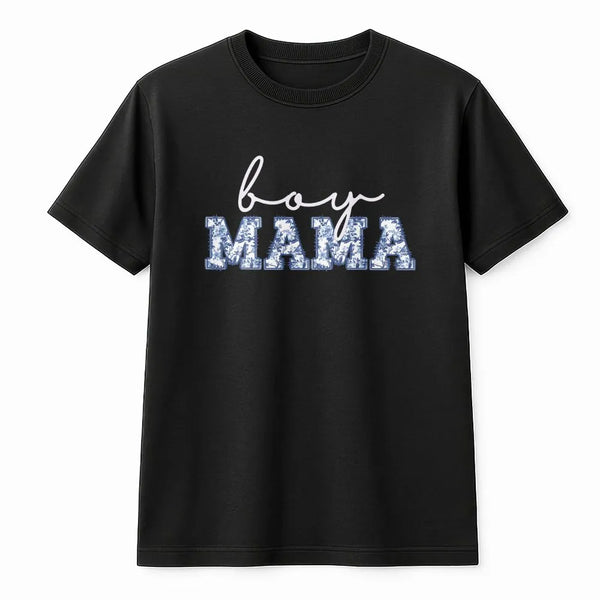Boy Mama T-Shirt | Blue Toile Floral Print Graphic Tee | 100% Soft Cotton | New Mom Gift & Baby Shower Outfit