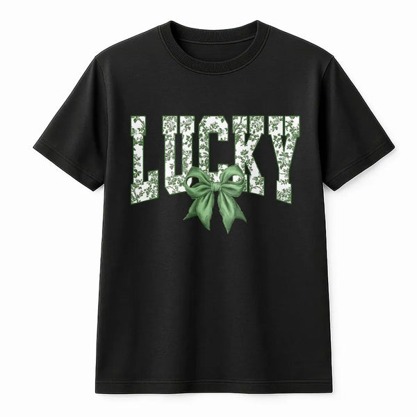 Lucky T-Shirt | Coquette Bow Floral Print | Premium Soft Cotton Tee | St Patricks Day Gift For Her