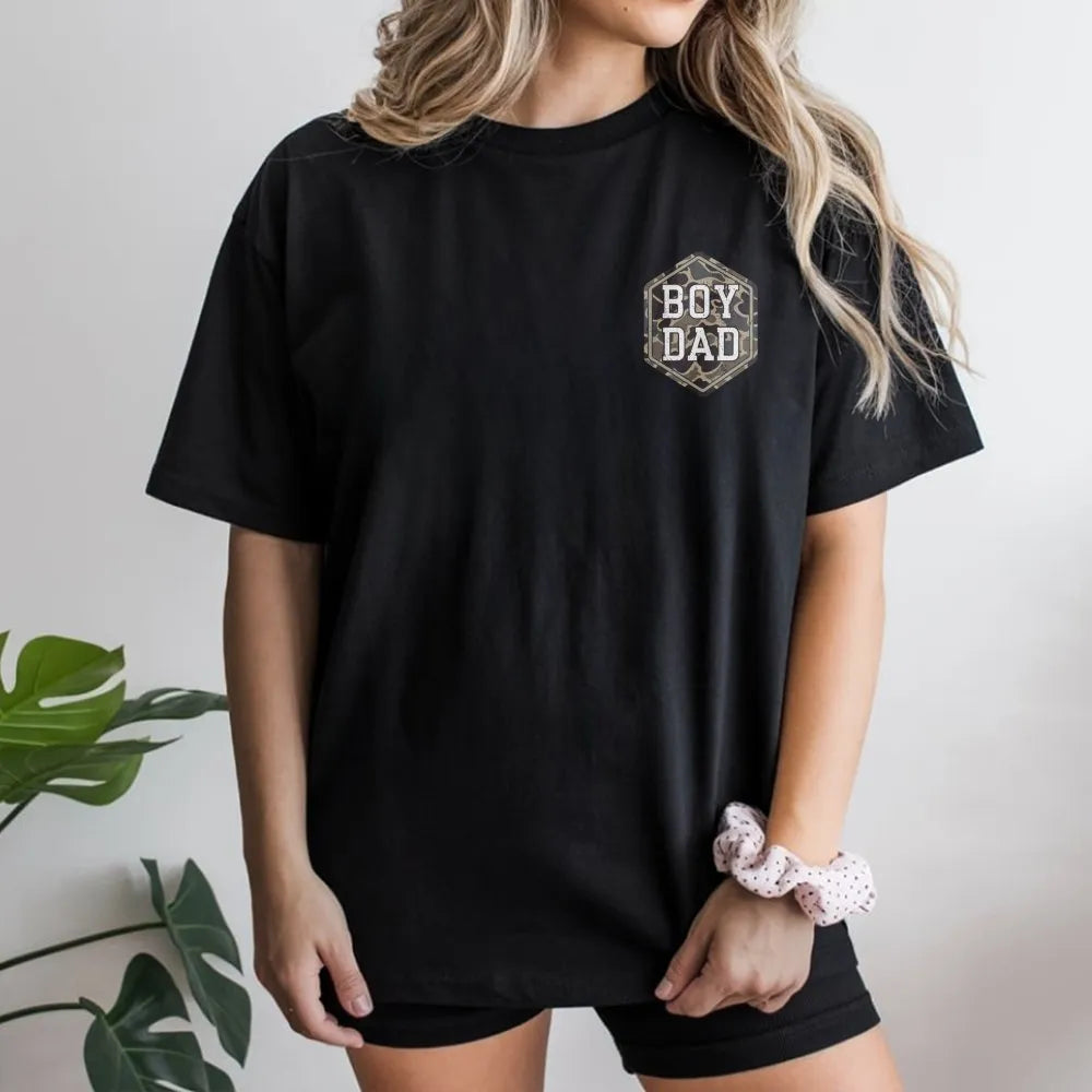 Boy Dad T-Shirt | Camo Print Hexagon Graphic | Premium Cotton Tee | Father's Day Gift for Husband