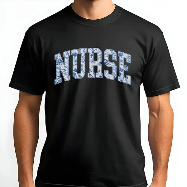Nurse T-Shirt | Floral Toile Lettering | 100% Soft Cotton Tee | Premium Graduation or Nurse Appreciation Gift