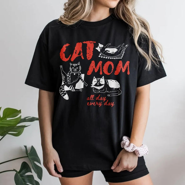Cat Mom Graphic T-Shirt | Funny Sketch Cats Design | Premium Soft Cotton | Unique Gift for Cat Lover