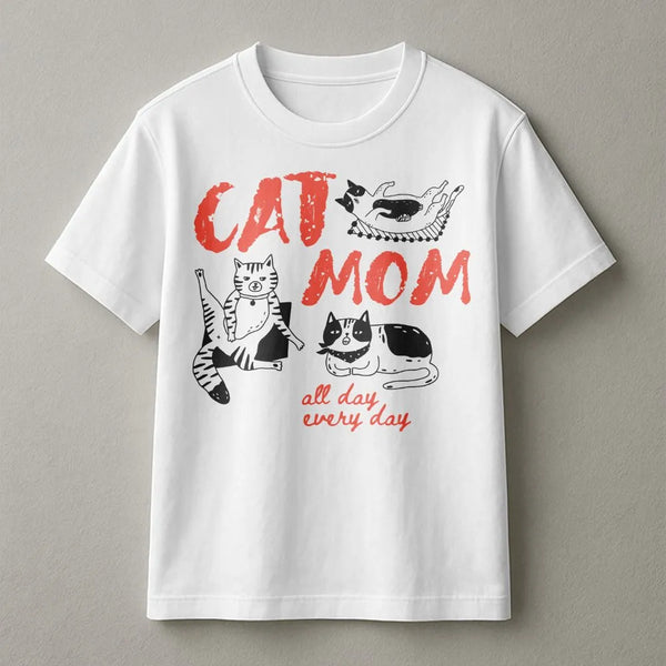 Cat Mom Graphic T-Shirt | Funny Sketch Cats Design | Premium Soft Cotton | Unique Gift for Cat Lover