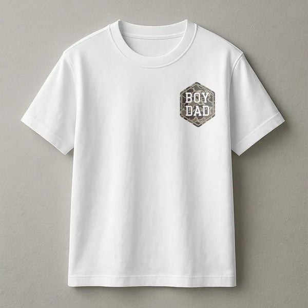Boy Dad T-Shirt | Camo Print Hexagon Graphic | Premium Cotton Tee | Father's Day Gift for Husband