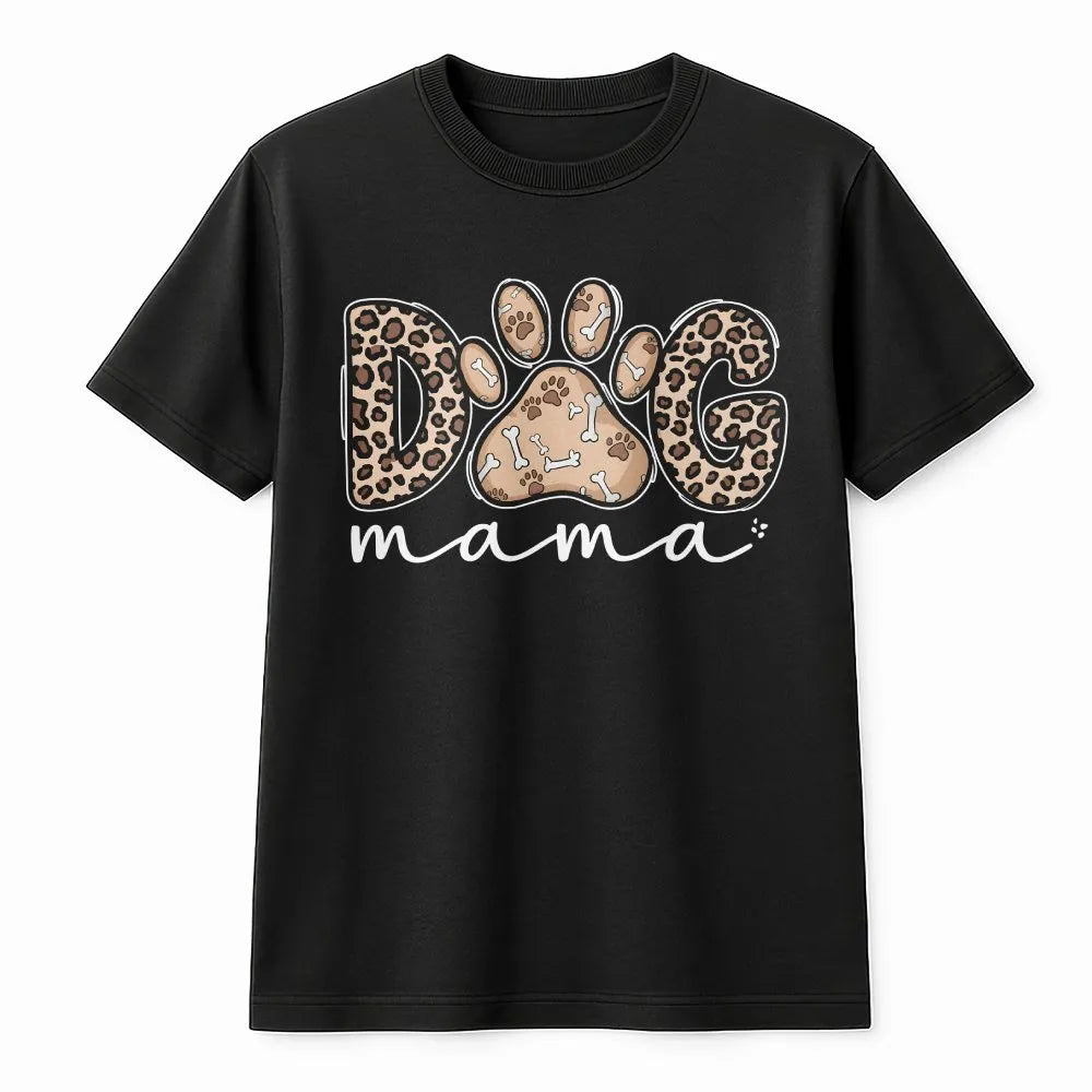 Dog Mama T-Shirt | Leopard Print Paw Graphic | Premium Soft Cotton | Cute Animal Lover Gift for Her