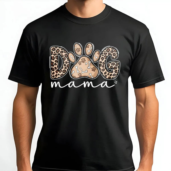 Dog Mama T-Shirt | Leopard Print Paw Graphic | Premium Soft Cotton | Cute Animal Lover Gift for Her