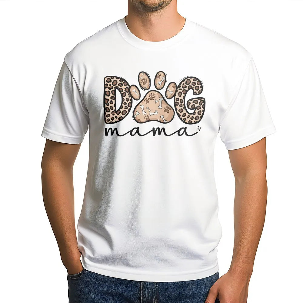 Dog Mama T-Shirt | Leopard Print Paw Graphic | Premium Soft Cotton | Cute Animal Lover Gift for Her