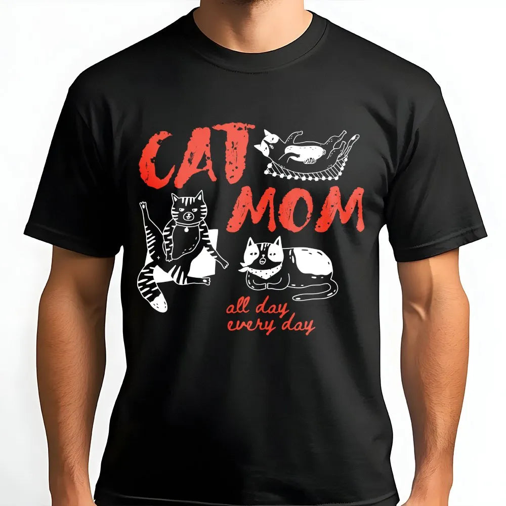 Cat Mom Graphic T-Shirt | Funny Sketch Cats Design | Premium Soft Cotton | Unique Gift for Cat Lover